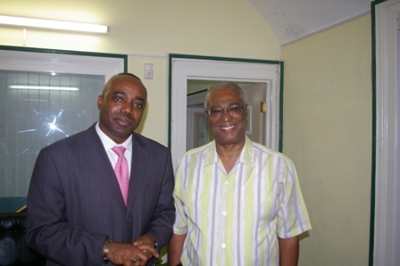 Dominica Minister Hon. Blackmoore and Premier of Nevis, Hon. Joseph Parry at his Bath Plain hotel office